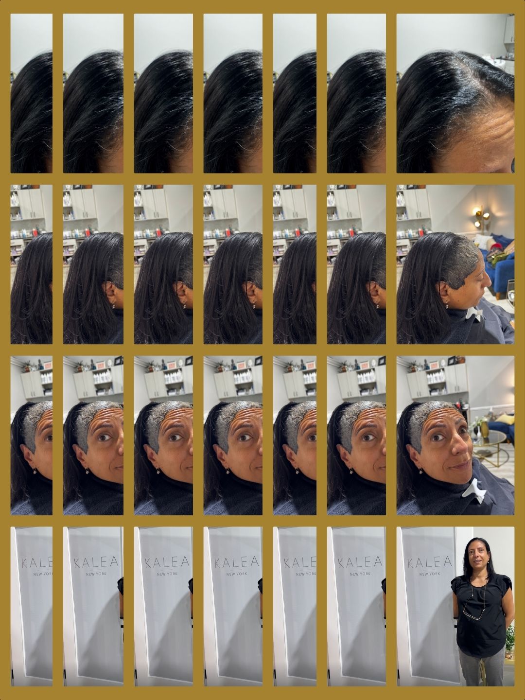 Multiple views of hair transformation process.