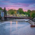 Fairport NY town houses for sale along the Erie Canal at sunset