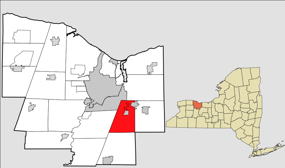 Map of Monroe County, Pittsford is colored red