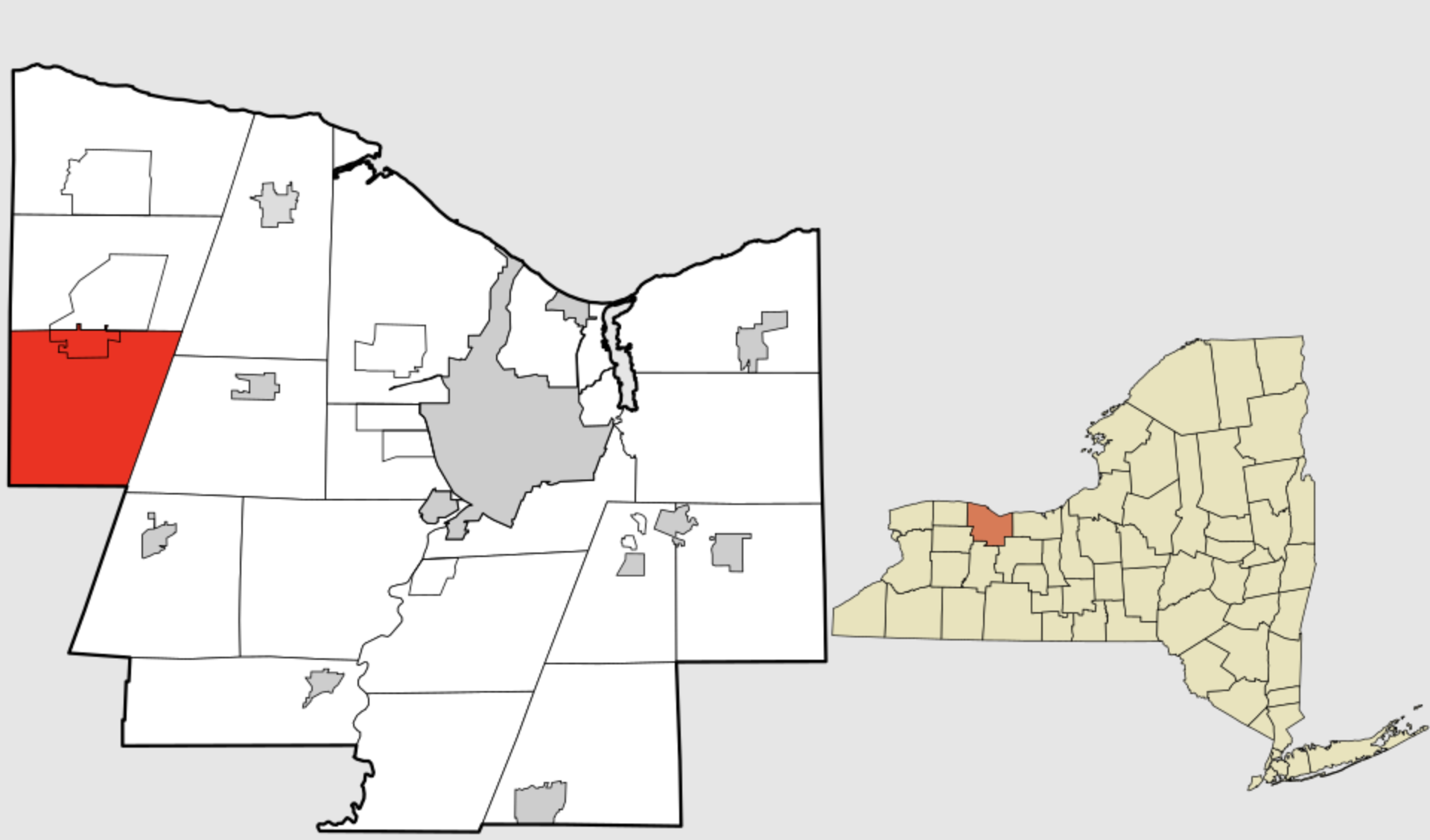 Map of Monroe County with Town Sweden in Red